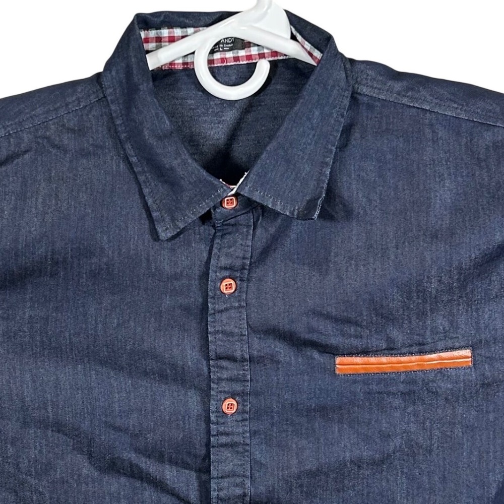 Coofandy Mens‎ Indigo Denim Look Button Down Shirt Large Plaid Flip Cuff Buttons
